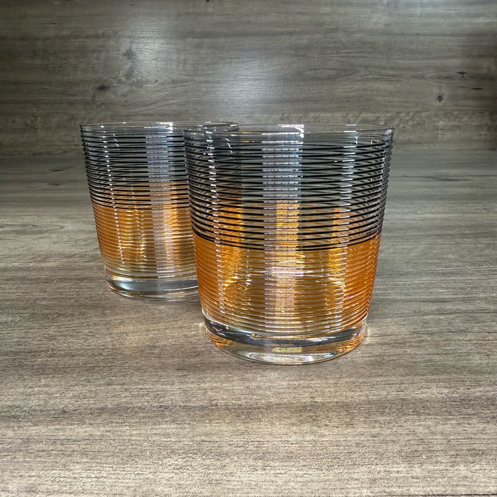 (2) SALVIATI Stringa Old Fashion Whiskey Glass/Cup H12cm Orange Black